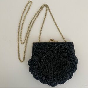 Black beaded vintage crossbody coin purse